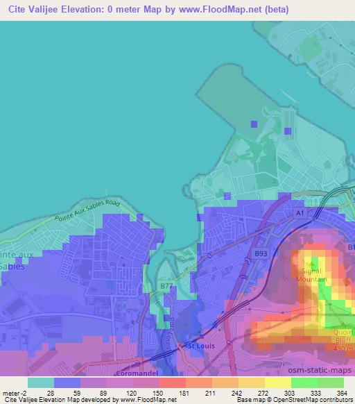 Cite Valijee,Mauritius Elevation Map