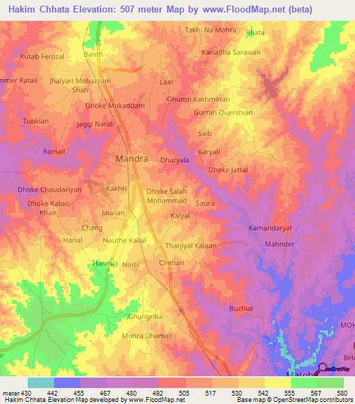 Hakim Chhata,Pakistan Elevation Map
