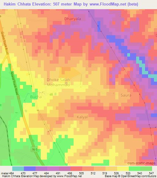 Hakim Chhata,Pakistan Elevation Map