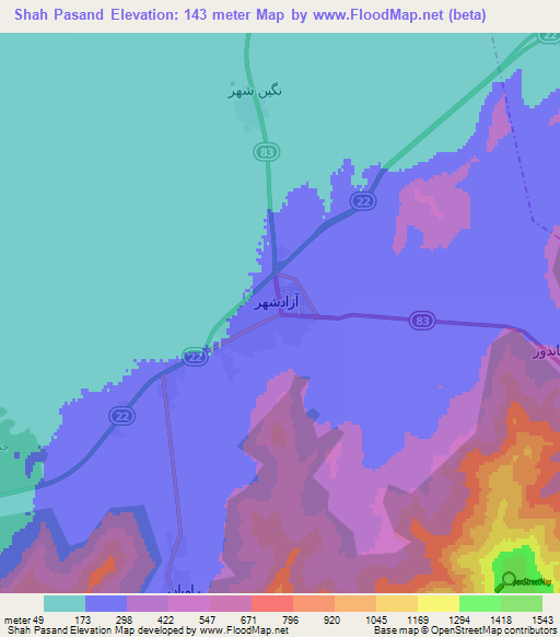 Shah Pasand,Iran Elevation Map