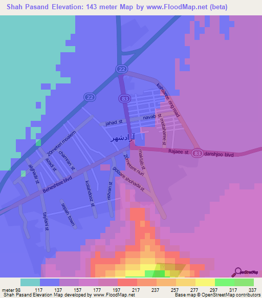 Shah Pasand,Iran Elevation Map