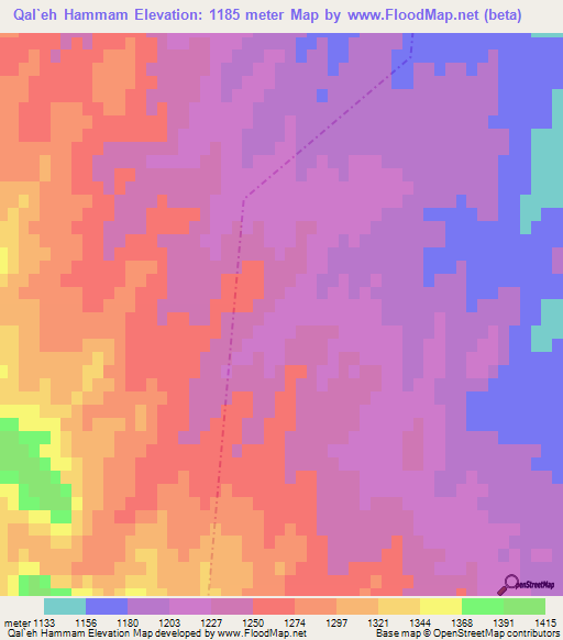 Qal`eh Hammam,Iran Elevation Map
