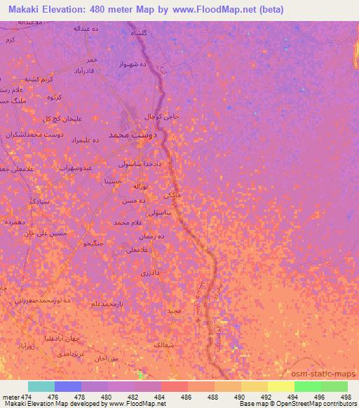 Makaki,Afghanistan Elevation Map