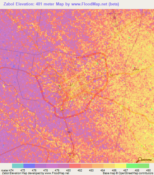 Zabol,Iran Elevation Map