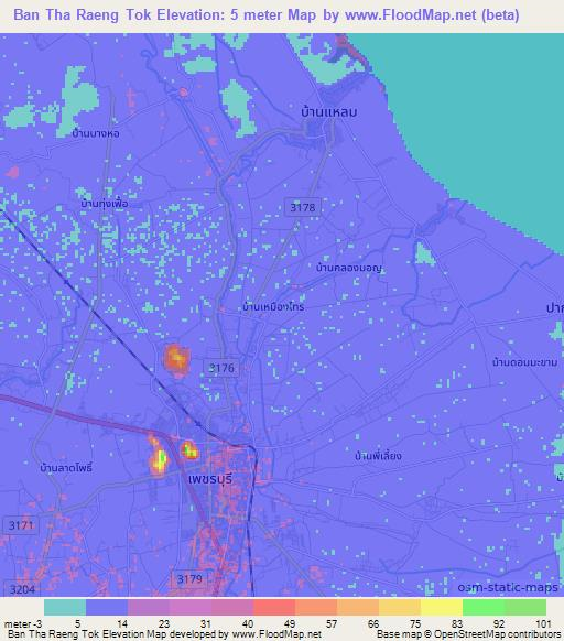 Ban Tha Raeng Tok,Thailand Elevation Map
