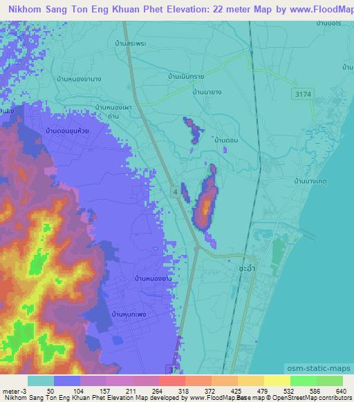 Nikhom Sang Ton Eng Khuan Phet,Thailand Elevation Map