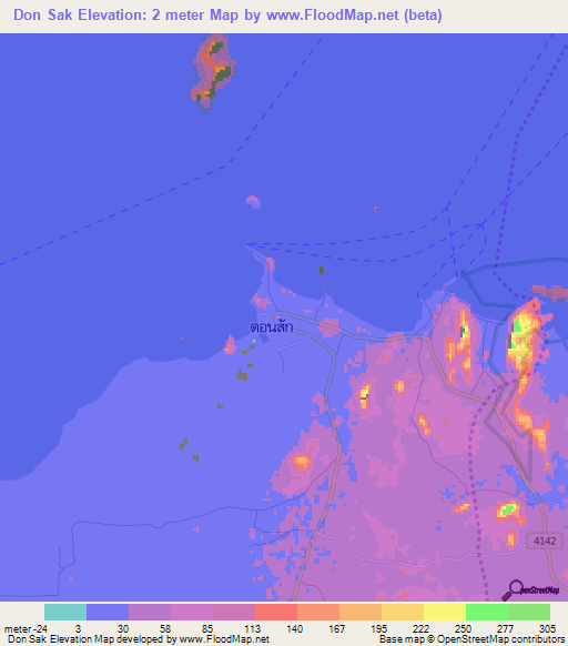 Don Sak,Thailand Elevation Map