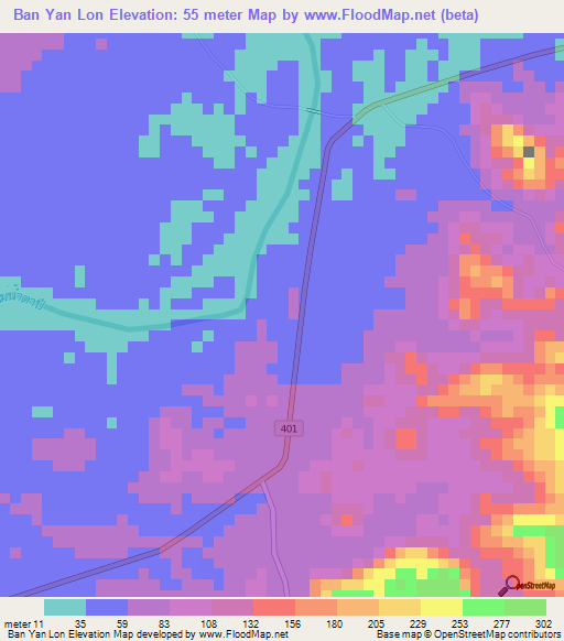 Ban Yan Lon,Thailand Elevation Map