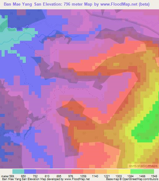 Ban Mae Yang San,Thailand Elevation Map