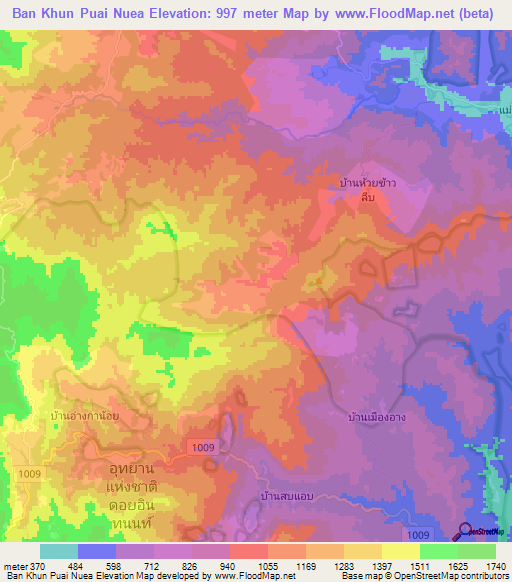 Ban Khun Puai Nuea,Thailand Elevation Map