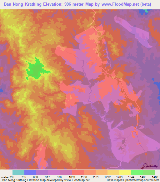 Ban Nong Krathing,Thailand Elevation Map