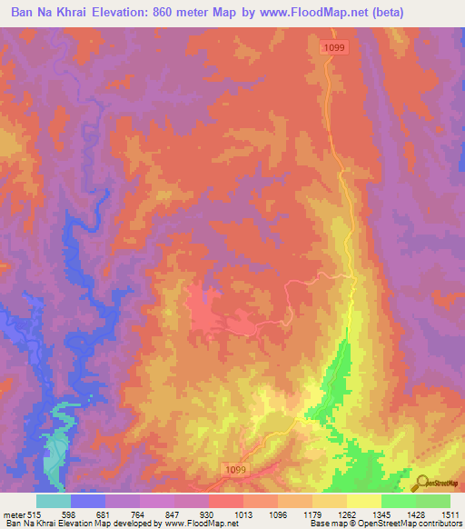 Ban Na Khrai,Thailand Elevation Map