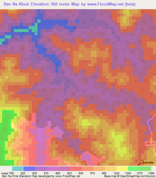 Ban Na Khrai,Thailand Elevation Map