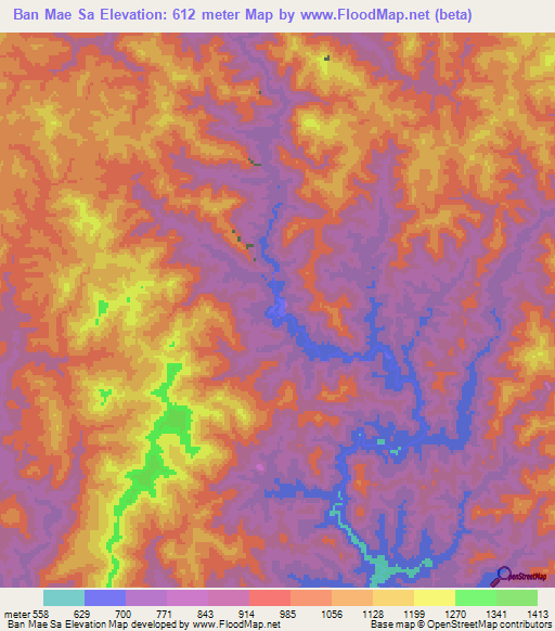 Ban Mae Sa,Thailand Elevation Map