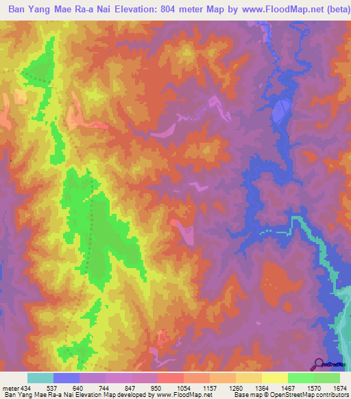 Ban Yang Mae Ra-a Nai,Thailand Elevation Map