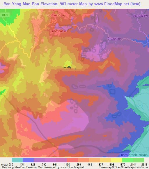 Ban Yang Mae Pon,Thailand Elevation Map