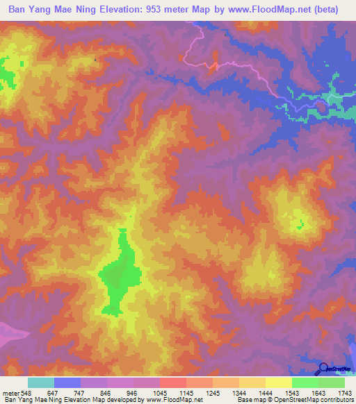Ban Yang Mae Ning,Thailand Elevation Map