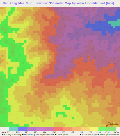 Ban Yang Mae Ning,Thailand Elevation Map