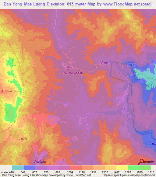 Ban Yang Mae Luang,Thailand Elevation Map