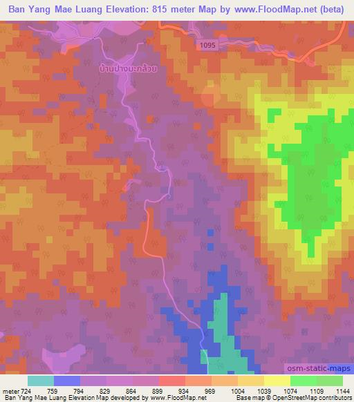 Ban Yang Mae Luang,Thailand Elevation Map
