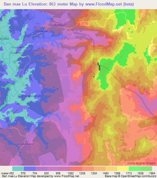 Ban mae Lu,Thailand Elevation Map
