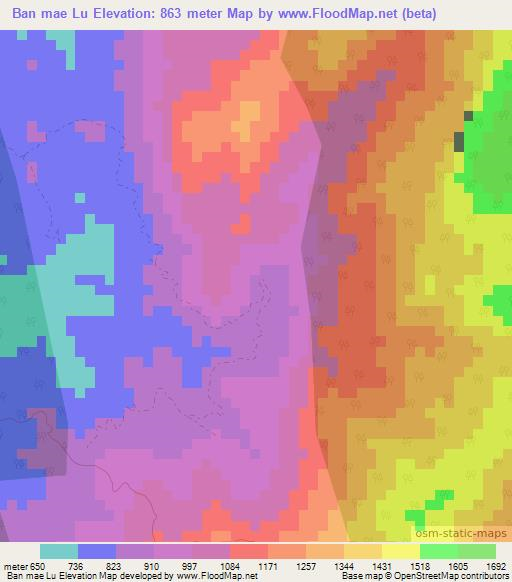 Ban mae Lu,Thailand Elevation Map