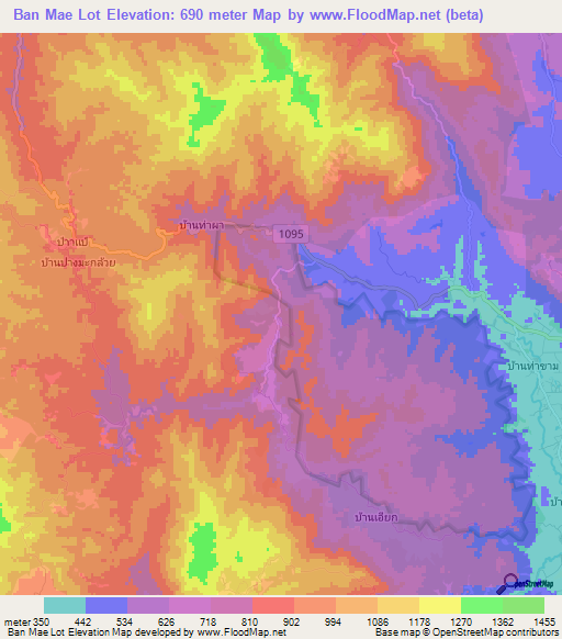 Ban Mae Lot,Thailand Elevation Map