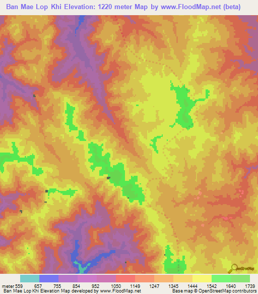 Ban Mae Lop Khi,Thailand Elevation Map