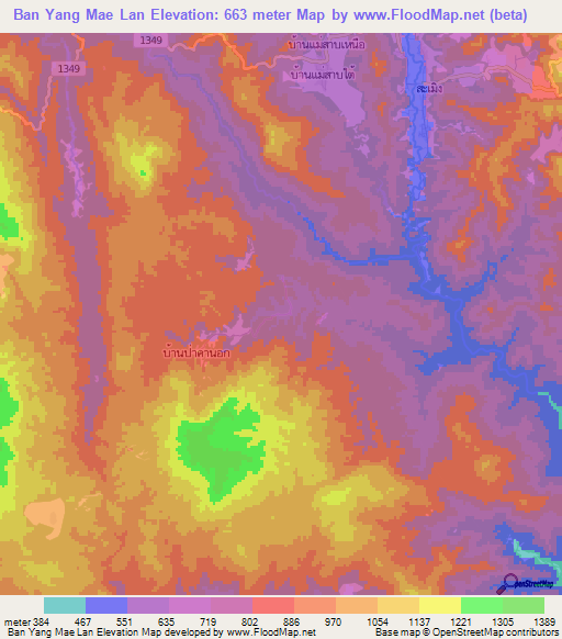Ban Yang Mae Lan,Thailand Elevation Map