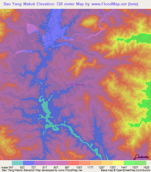 Ban Yang Makok,Thailand Elevation Map