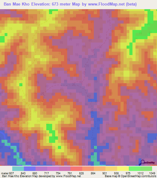 Ban Mae Kho,Thailand Elevation Map