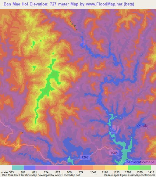 Ban Mae Hoi,Thailand Elevation Map