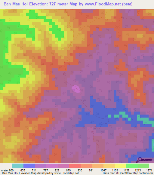 Ban Mae Hoi,Thailand Elevation Map