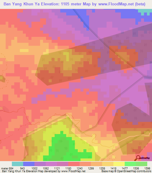 Ban Yang Khun Ya,Thailand Elevation Map