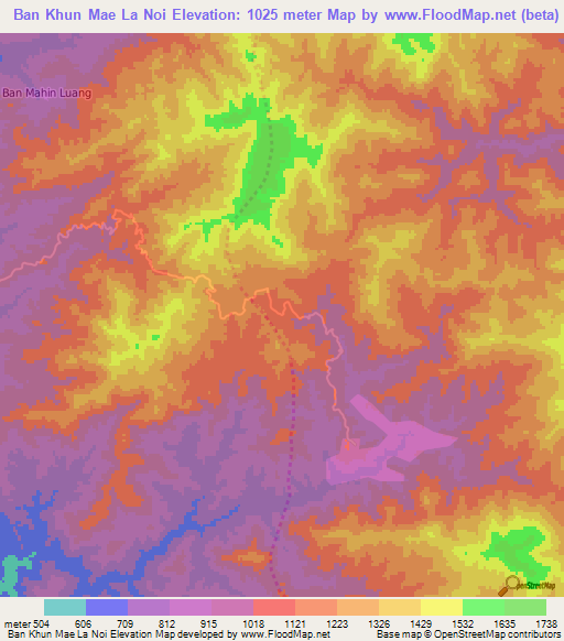 Ban Khun Mae La Noi,Thailand Elevation Map