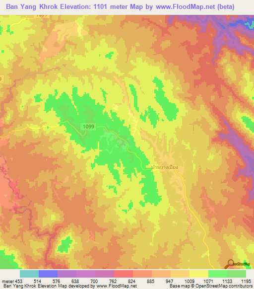 Ban Yang Khrok,Thailand Elevation Map