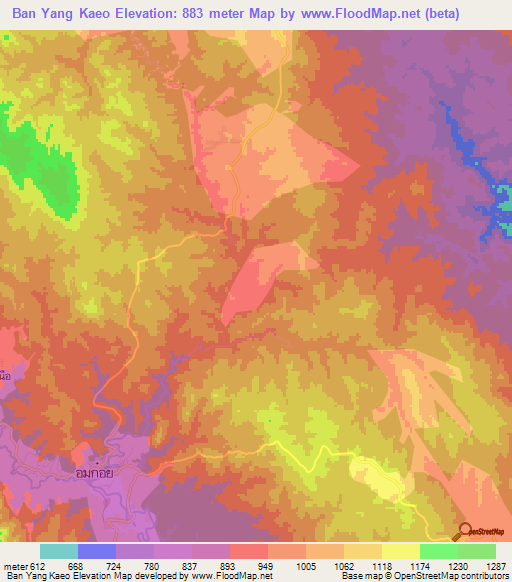 Ban Yang Kaeo,Thailand Elevation Map