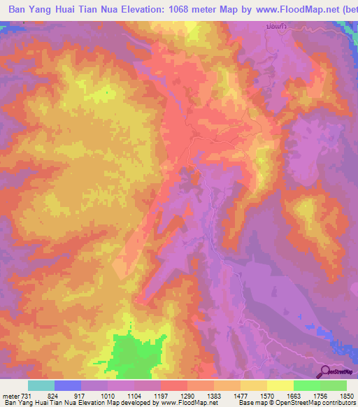 Ban Yang Huai Tian Nua,Thailand Elevation Map