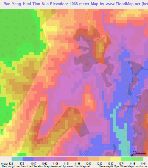 Ban Yang Huai Tian Nua,Thailand Elevation Map