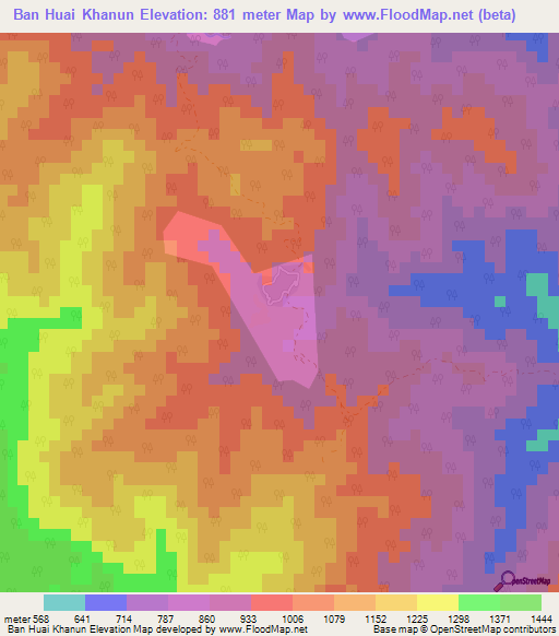 Ban Huai Khanun,Thailand Elevation Map