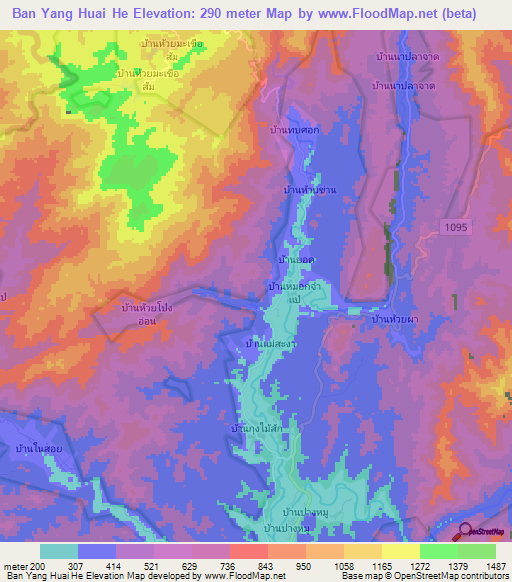 Ban Yang Huai He,Thailand Elevation Map
