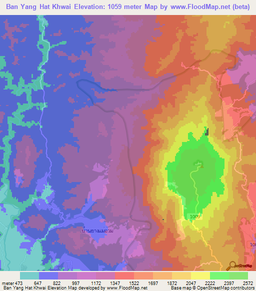 Ban Yang Hat Khwai,Thailand Elevation Map
