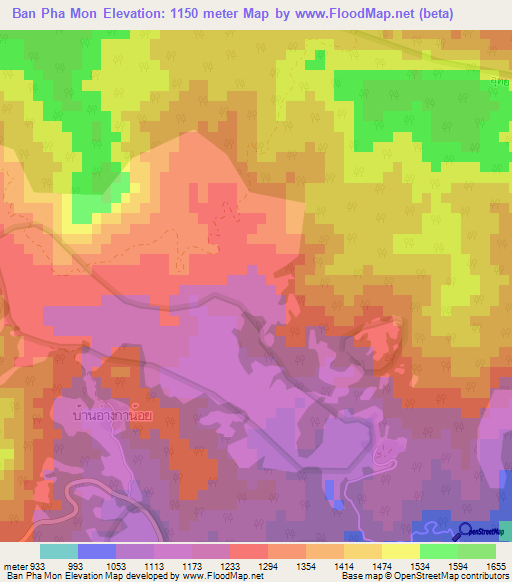 Ban Pha Mon,Thailand Elevation Map