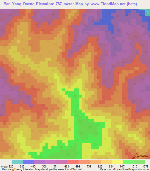 Ban Yang Daeng,Thailand Elevation Map
