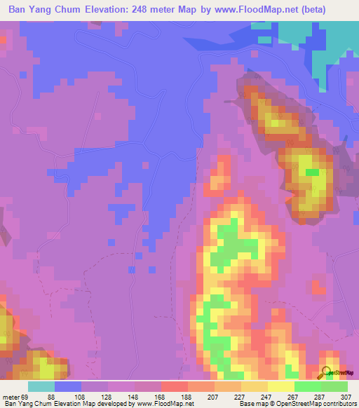 Ban Yang Chum,Thailand Elevation Map