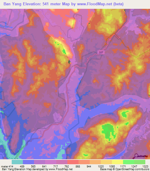 Ban Yang,Thailand Elevation Map