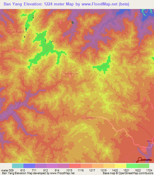 Ban Yang,Thailand Elevation Map