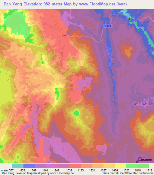 Ban Yang,Thailand Elevation Map
