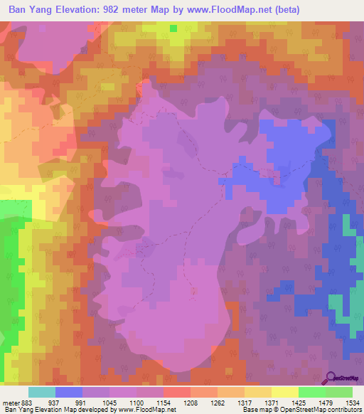 Ban Yang,Thailand Elevation Map