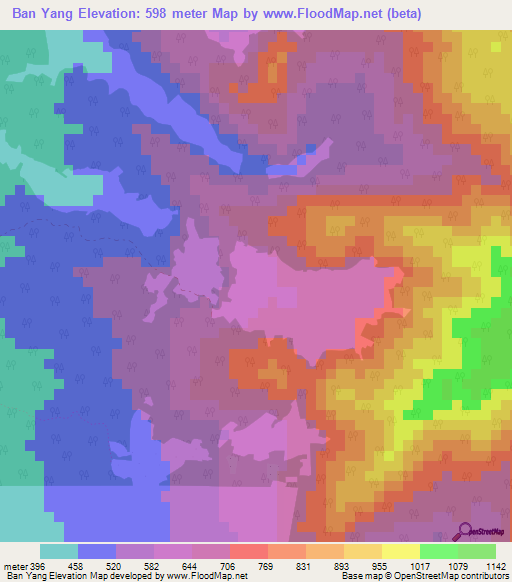 Ban Yang,Thailand Elevation Map